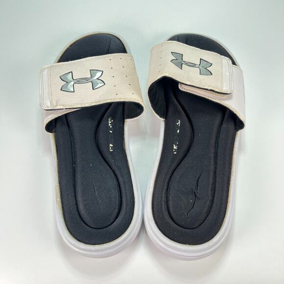Under Armour Ignite VI White Black Adjustable Strap Slide Sandals Men's Size 10 - Picture 7 of 9